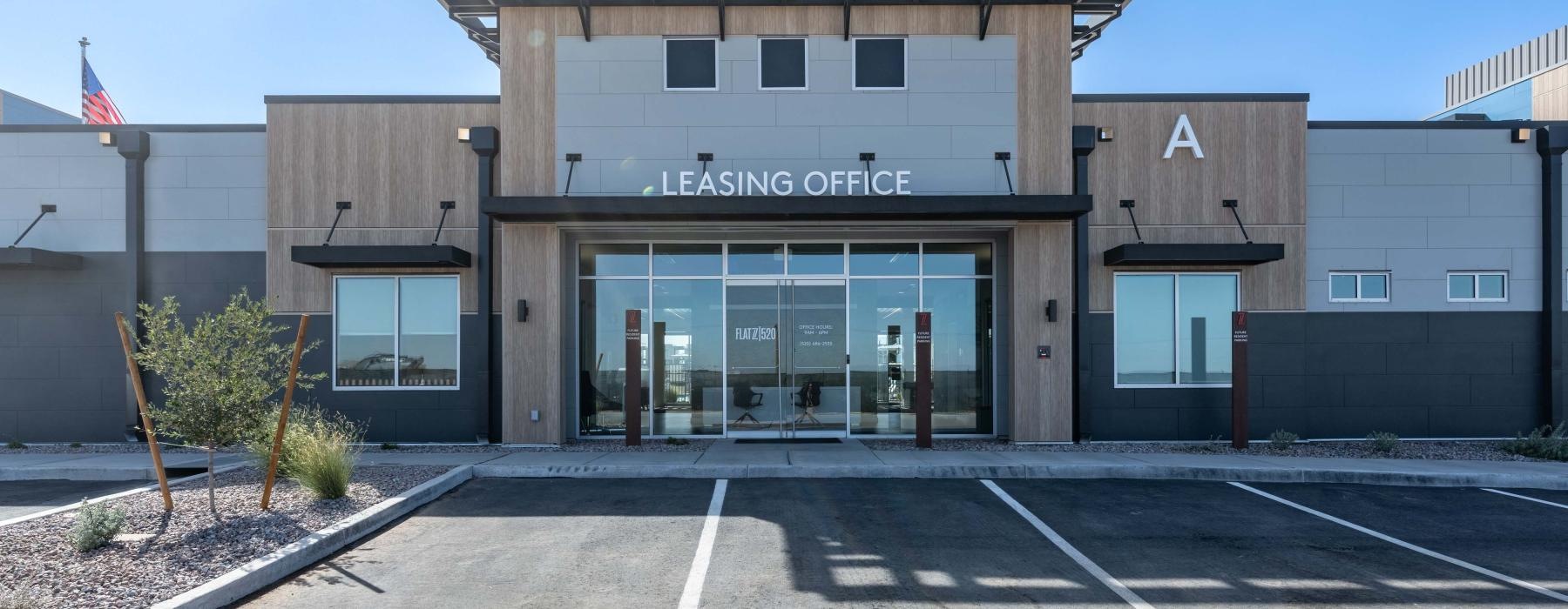 a building with a parking lot