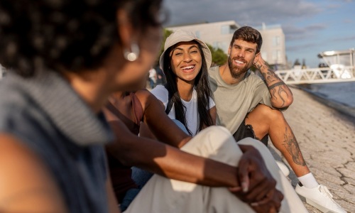 Friends gathering outdoors
